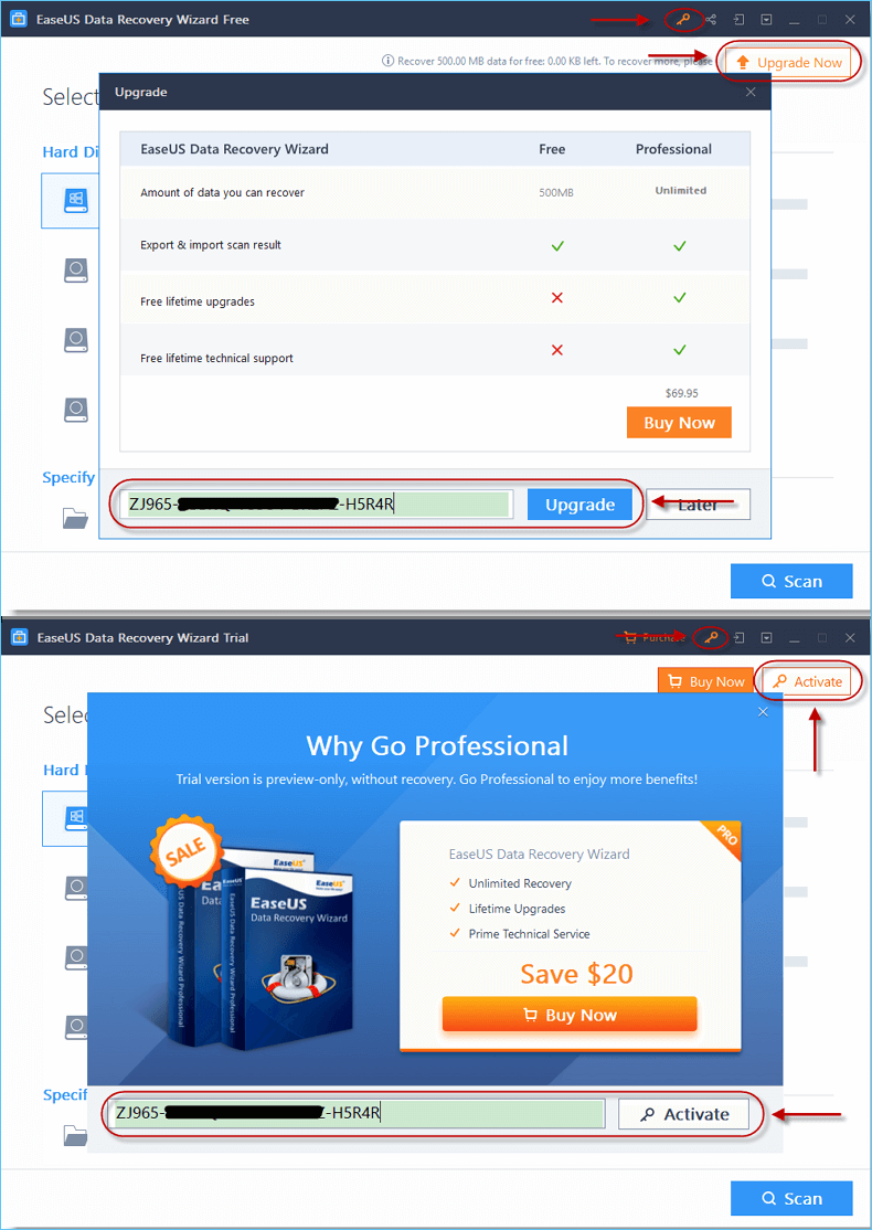 Activate EaseUS Data Recovery Wizard with license code.