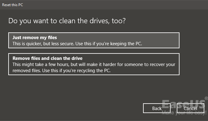 factory reset windows 10 step 4