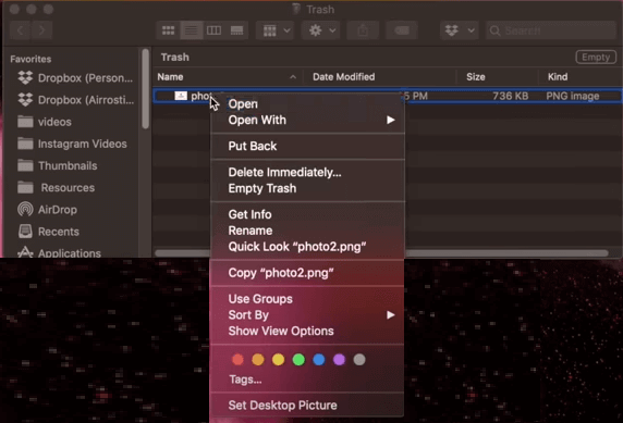restore Mac desktop files with trash