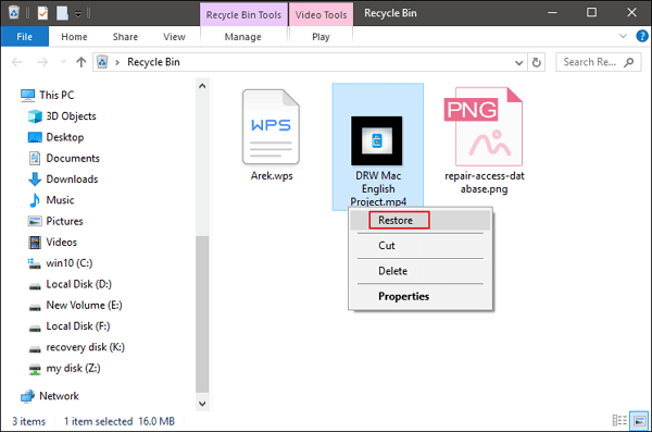 recover deleted videos from recycle bin
