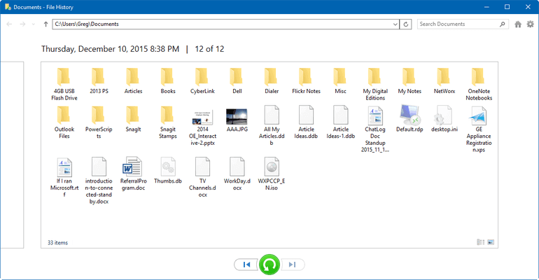 Free recover deleted files in Windows 10 via File History