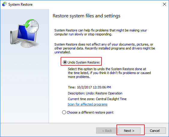 Use System Restore option on computer to undo System Restore.